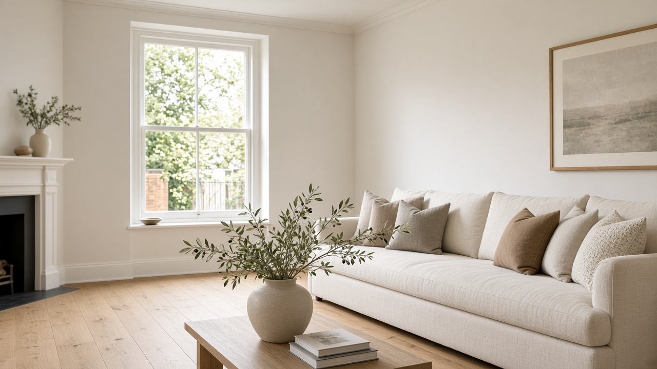 A calm, freshly cleaned living room in daylight