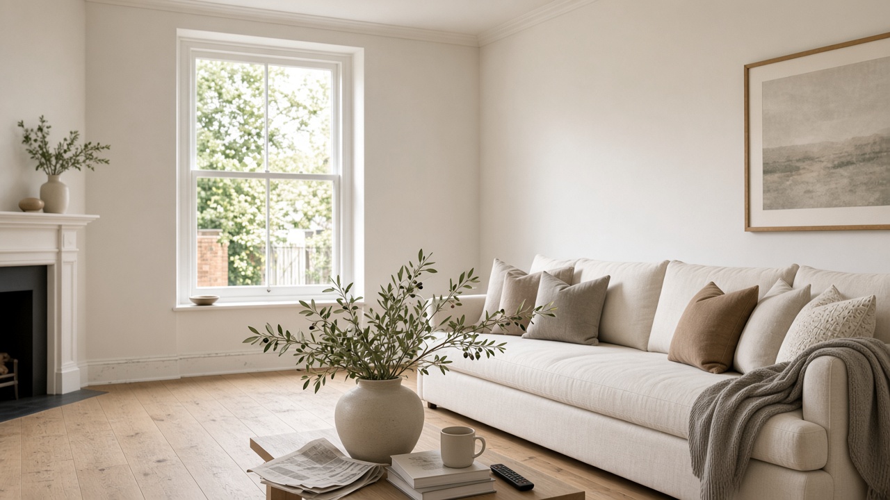 The same living room before a house clean, with everyday clutter
